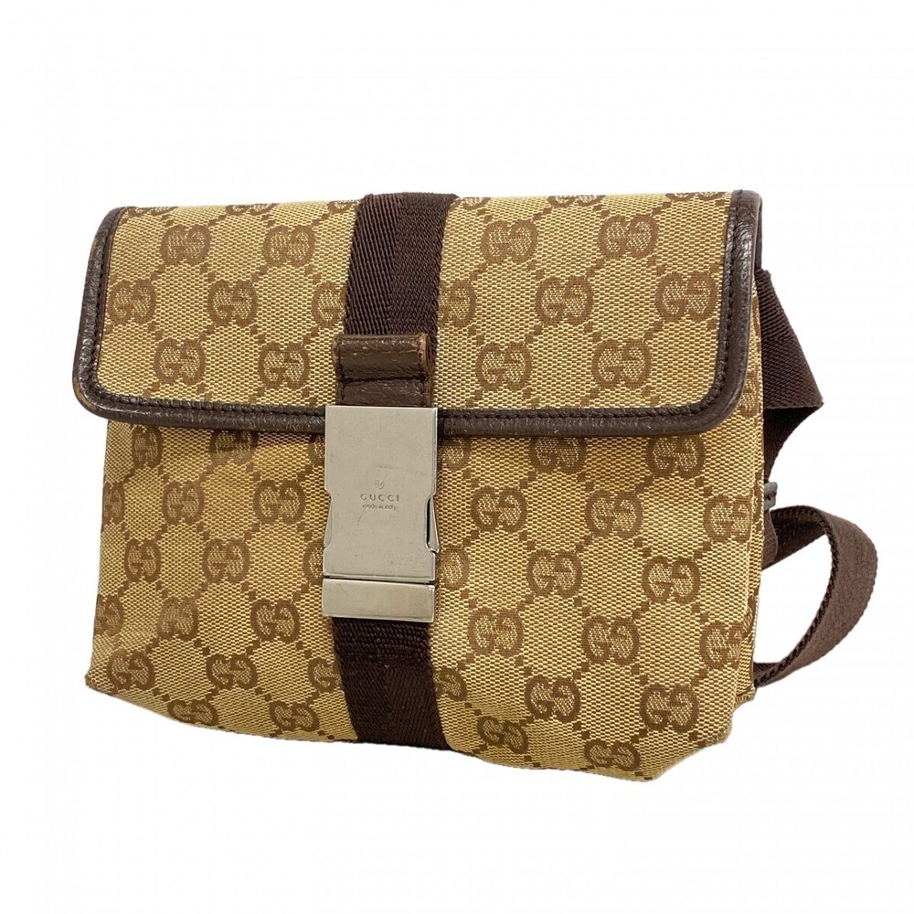 Gucci Waist Bag GG Canvas Beige Brown Silver Hardware